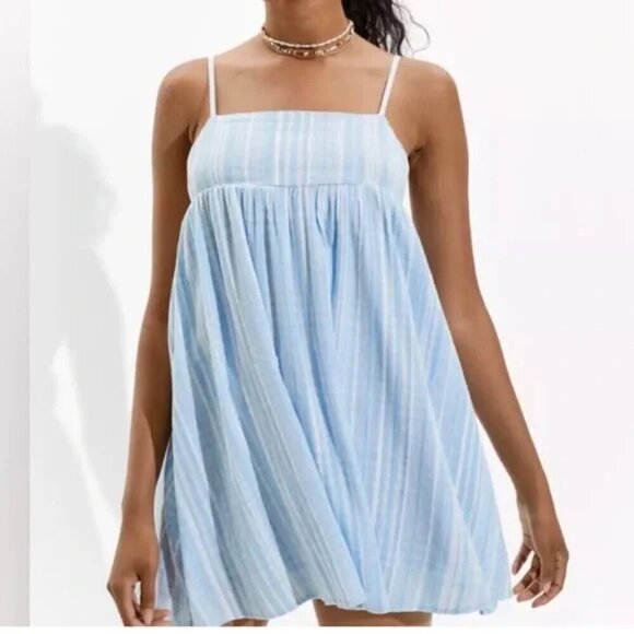 American Eagle Plaid Tie Back Babydoll Mini Dress - Picture 2 of 6